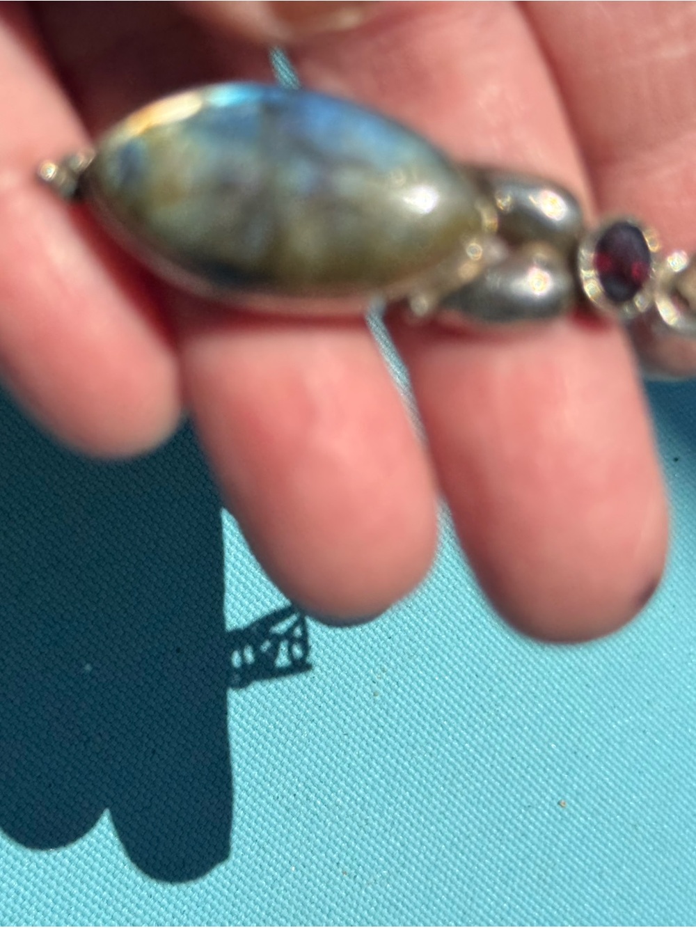 Sterling Silver Labradorite Bracelet & pendant w garnet & green diopside pendant - Picture 10 of 15